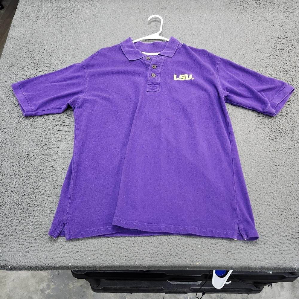 LSU Tigers Polo Shirt Mens XL Purple NCAA Football Colony Dry Goods Pique
